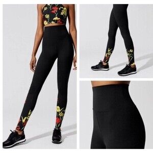 Carbon38 High Waisted Flower Black Leggings SZ S